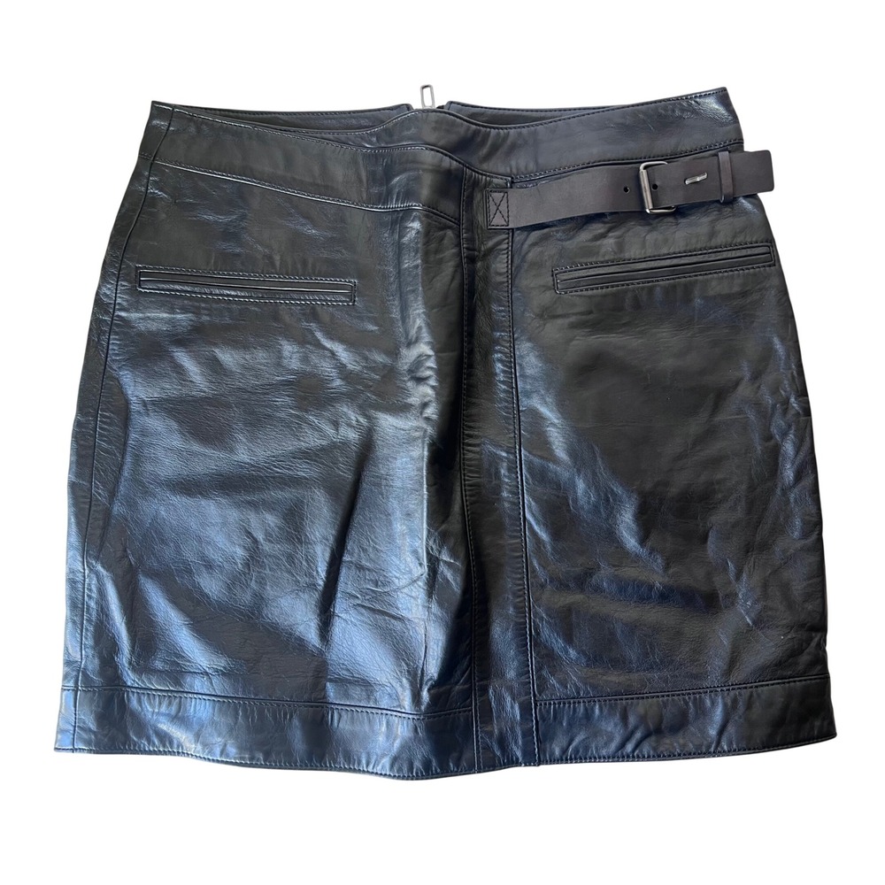Helmut‎ Lang Black Lamb Leather Mini Skirt Side Buckle Moto SW-SK0196 Size 6